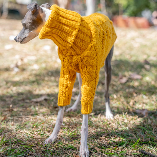 Cable knitted turtleneck yellow sweater